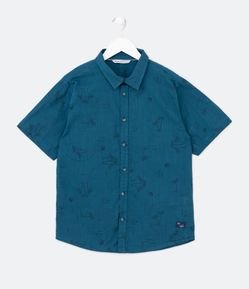 Camisa Infantil com Estampa de Coqueiros e Etiquetinha - Tam 5 a 14 Anos
