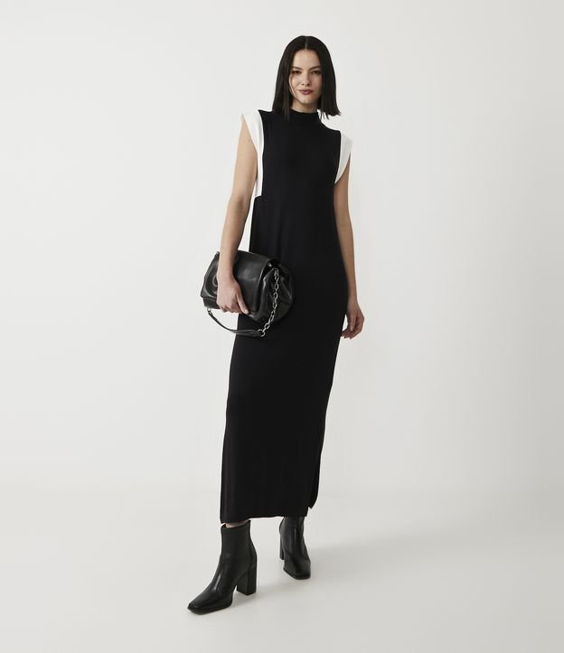 Vestido Longo em Molecotton com Cava Contrastante