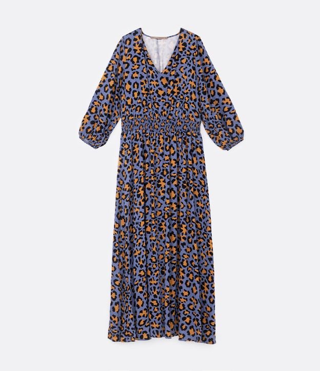 Vestido Largo en Viscosa con Manga 3/4 y Estampado Animal Print Curve & Plus Size Azul 5