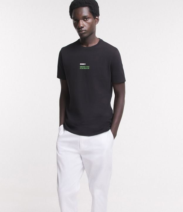 Camiseta Slim em Malha Piquet com Textura e Lettering Preto 5