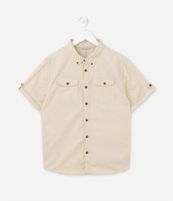 Camisa Infantil em Sarja com Bolsinhos - Tam 5 a 14 anos