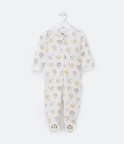 Macacão Infantil em Suedine com Estampa Carinhas de Bichos - Tam 0 a 18 meses