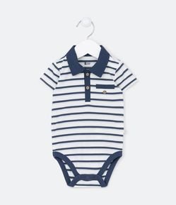 Body Infantil Listrado com Gola Polo e Bolso Embutido - Tam 0 a 18 meses