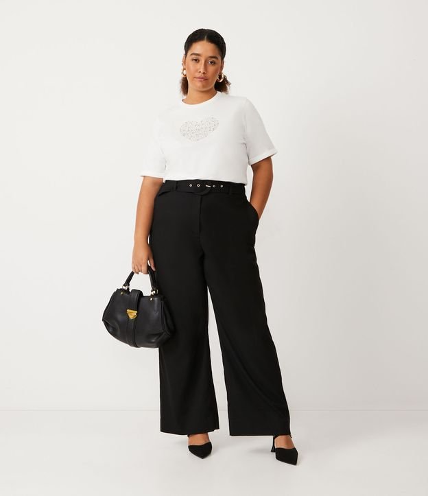 Blusa Manga Corta con Brillos en Formato de Corazón Curve & Plus Size Off White 2