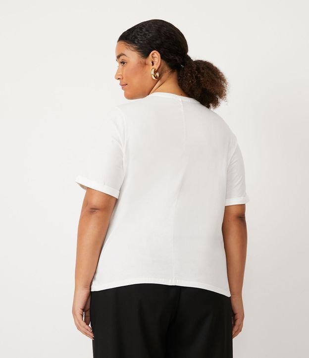 Blusa Manga Corta con Brillos en Formato de Corazón Curve & Plus Size Off White 3