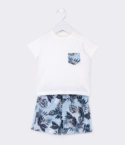 Conjunto Infantil com Bolsinho e Estampa de Folhagem - Tam 3 a 18 meses