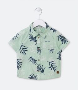 Camisa Infantil em Sarja com Bolsinho e Estampa de Folhagens - Tam 1 a 5 Anos