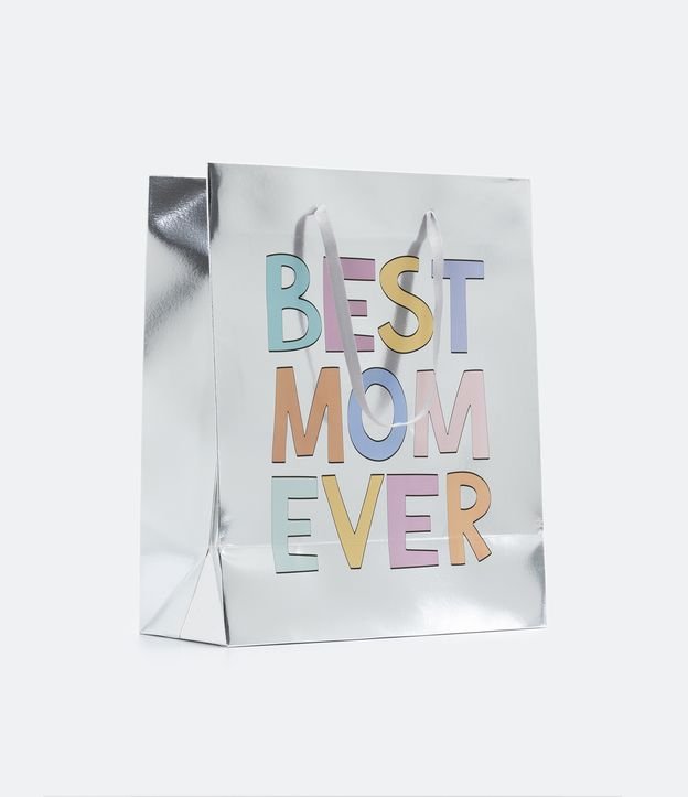 Embalaje de Regalo Mediana Metalizada con Estampado Localizada Best Mom Ever Plateado 3