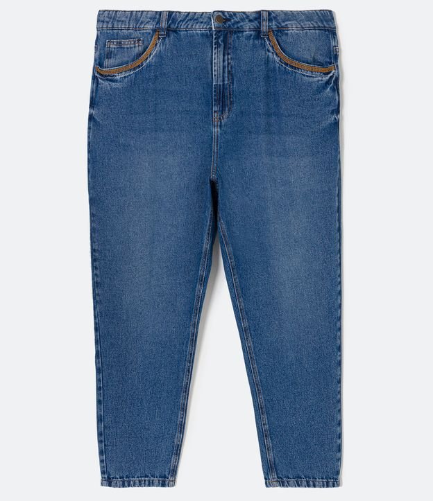 Pantalón Mom Jeans con Bolsillo Bordado Curve & Plus Size Azul 7