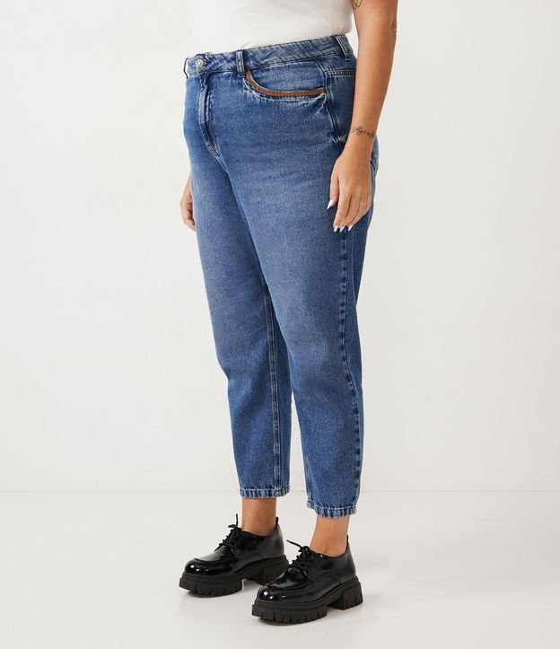 Pantalón Mom Jeans con Bolsillo Bordado Curve & Plus Size Azul 2