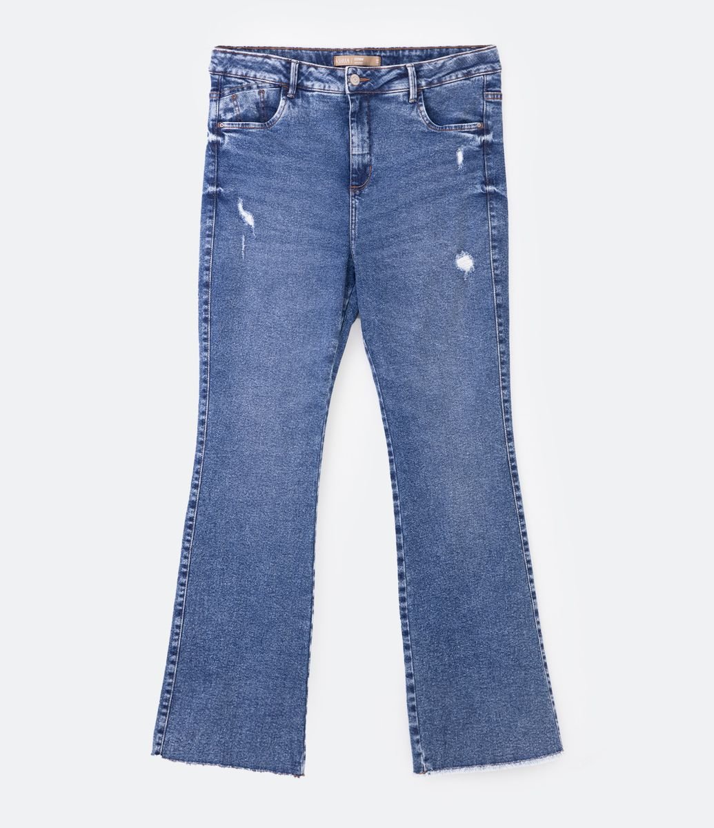 Calça Flare Jeans com Barra Desfeita Curve & Plus Size - Cor: Azul