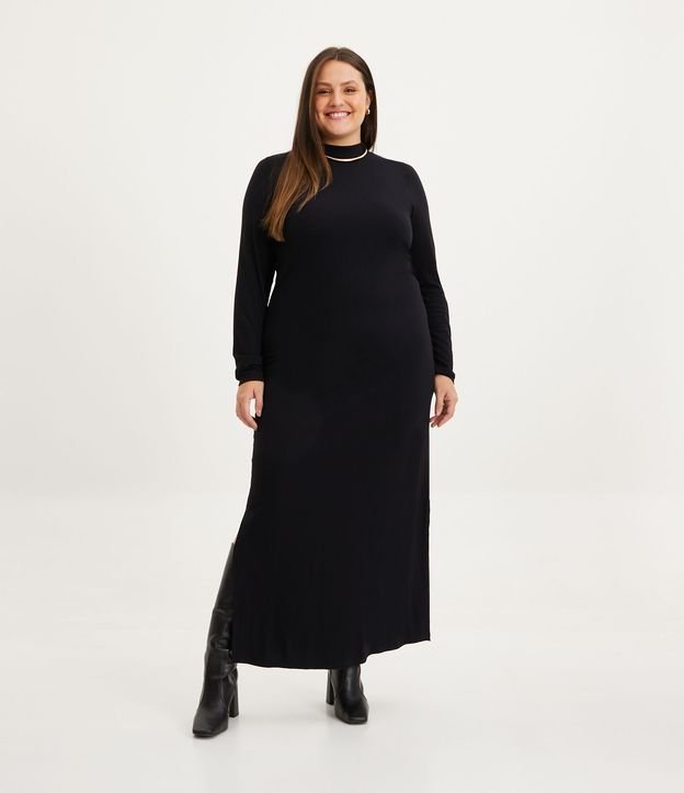 Vestido Midi em Ribana com Gola Alta Curve & Plus Size