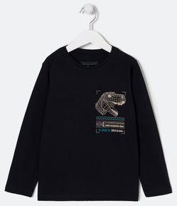 Camiseta Infantil Estampa Dino Xadrez Grid - Tam 5 a 14 Anos