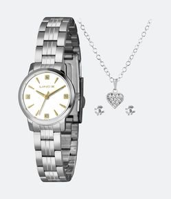 Kit Relógio Feminino Lince Analógico com Pulseira em Aço e Caixa em Metal LRMH172L25 K01NB1SX