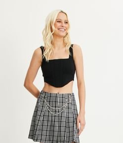 Blusa Cropped Corsetada em Bengaline com Alças Largas