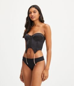 Corset em Cetim com Fechamento Frontal e Correntes