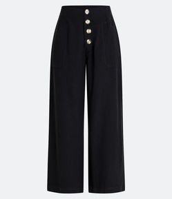Calça Pantalona Cintura Média com Botões e Bolsos