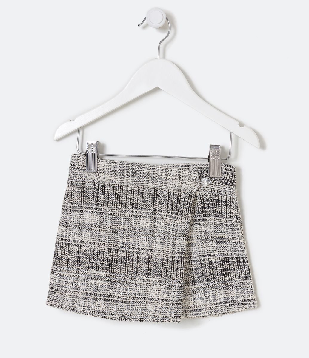 Short Saia em Bico Xadrez Preto e Branco Infantil Juvenil Mila