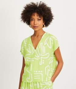 Blusa Manga Curta em Viscose Twill com Estampa Geométrica