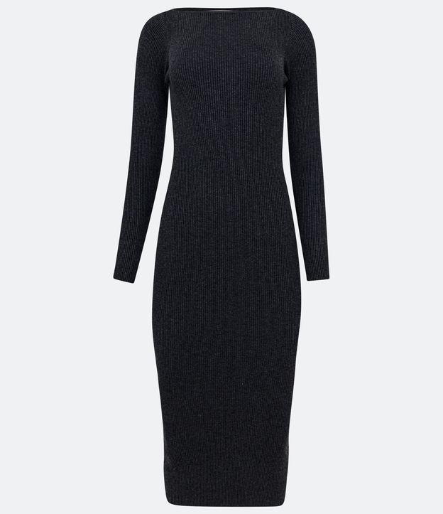 Black Ribbed Long Sleeve Midi Bodycon Dress