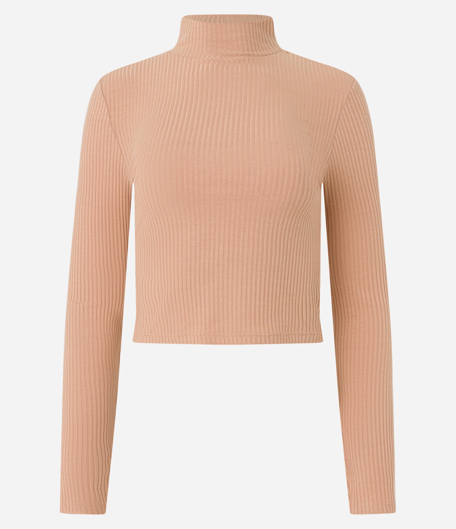 Blusa em Viscose Texturizada com Gola Alta e Manga Longa Bege 1