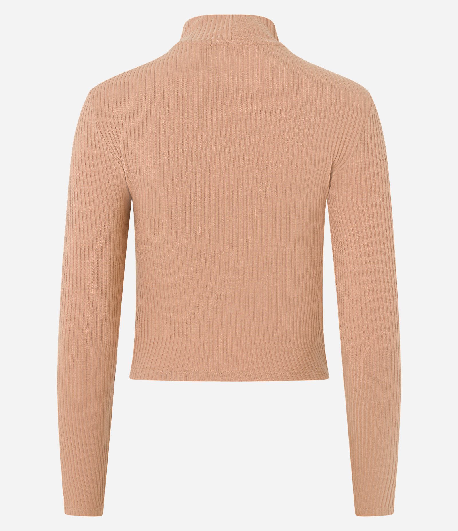 Blusa em Viscose Texturizada com Gola Alta e Manga Longa Bege 2