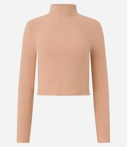Blusa em Viscose Texturizada com Gola Alta e Manga Longa