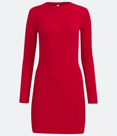 Vestido Curto Básico em Algodão Canelado com Manga Longa Menor preço em Vestido Curto Básico em Algodão Canelado com Manga Longa