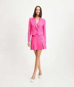 Saia Curta em Piquet Texturizado com Botões Diferenciados e Pregas