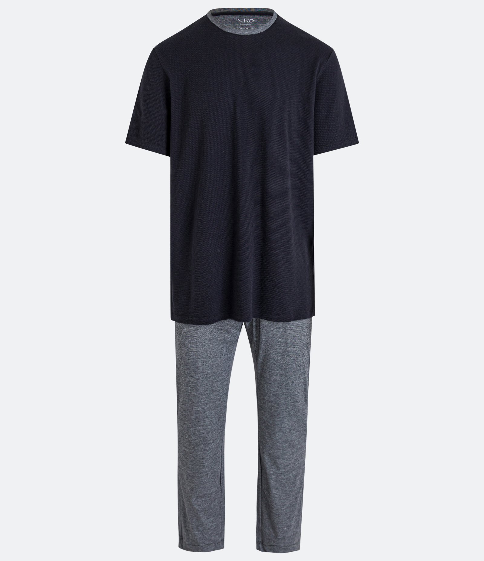 Pijama Longo em Algodão com Textura e Manga curta Preto/ Cinza 5
