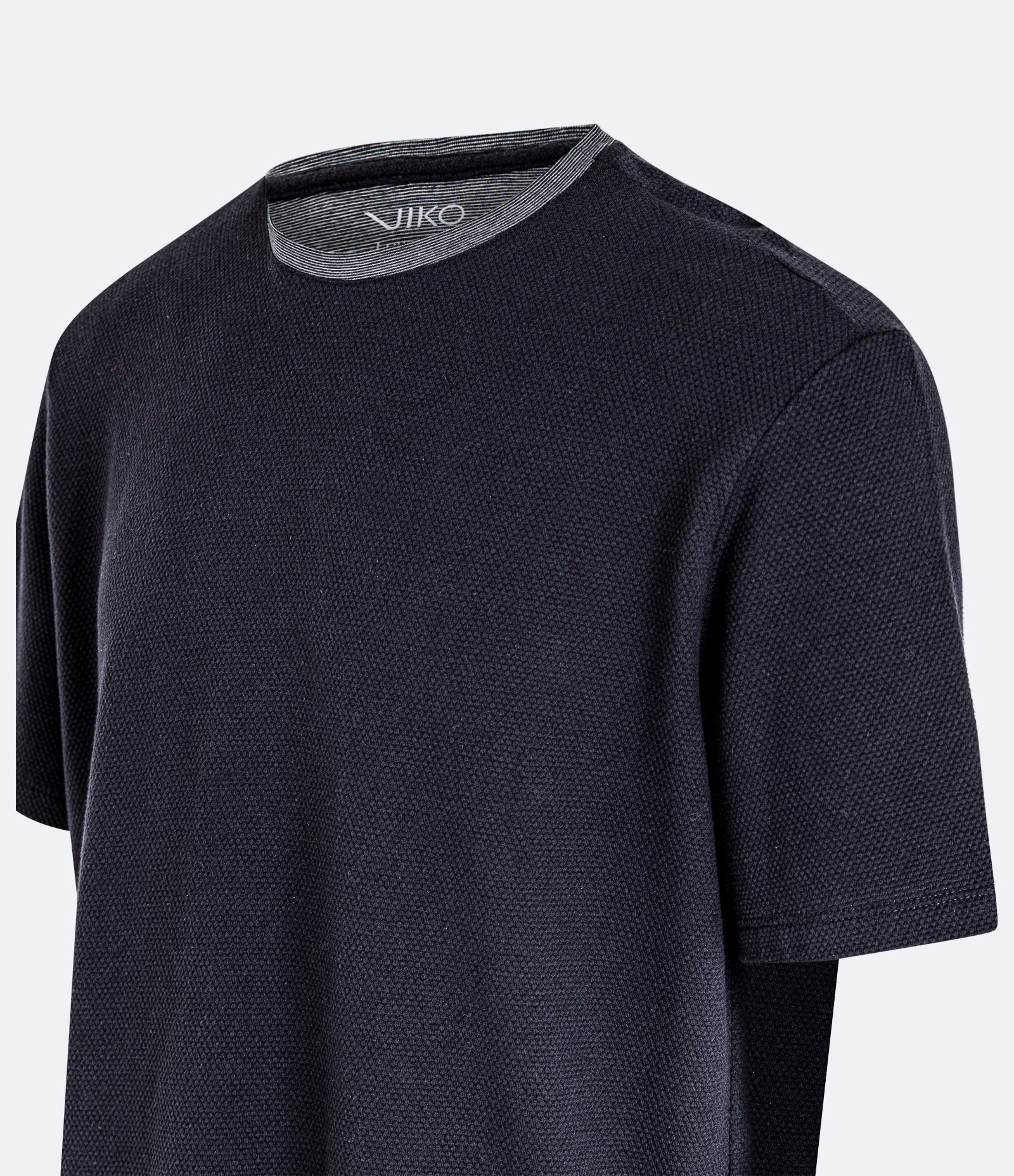 Pijama Longo em Algodão com Textura e Manga curta Preto/ Cinza 7
