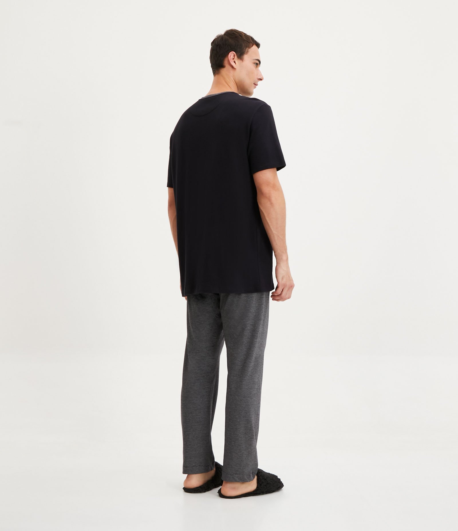 Pijama Longo em Algodão com Textura e Manga curta Preto/ Cinza 2
