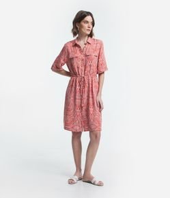 Vestido Manga 3/4 em Viscose com Estampa Geométrica Irregular