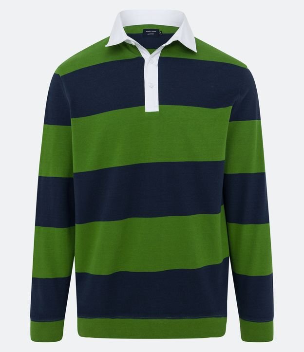 Camiseta com Gola Polo e Estampa Listrada
