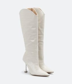 Bota Cano Alto com Salto Fino Taça e Textura Croco
