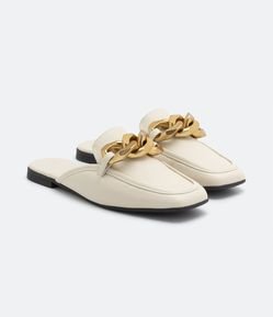 Sapatilha Mule com Bico Quadrado e Corrente Grossa