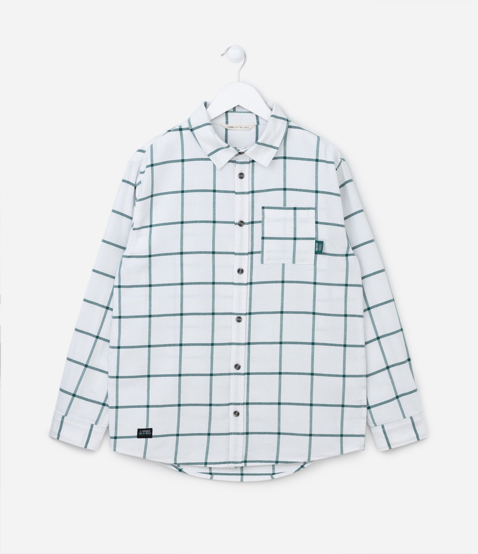 Camisa Infantil com Estampa Xadrez e Bolsinho - Tam 5 a 14 anos Off White 1