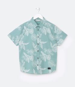Camisa Infantil em Tricoline com Estampa de Folhagem - Tam 5 a 14 Anos