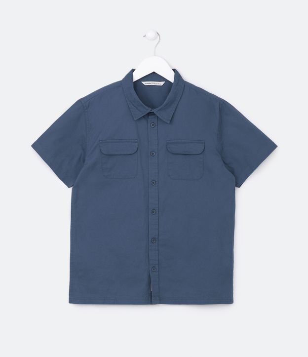 Camisa Infantil con Bolsillos - Talle 5 a 14 años Azul 1