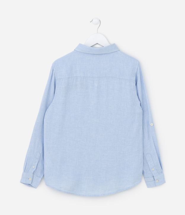 Camisa Infantil en Lino con Pequeño Bolsillo - Talle 5 a 14 años Azul 2