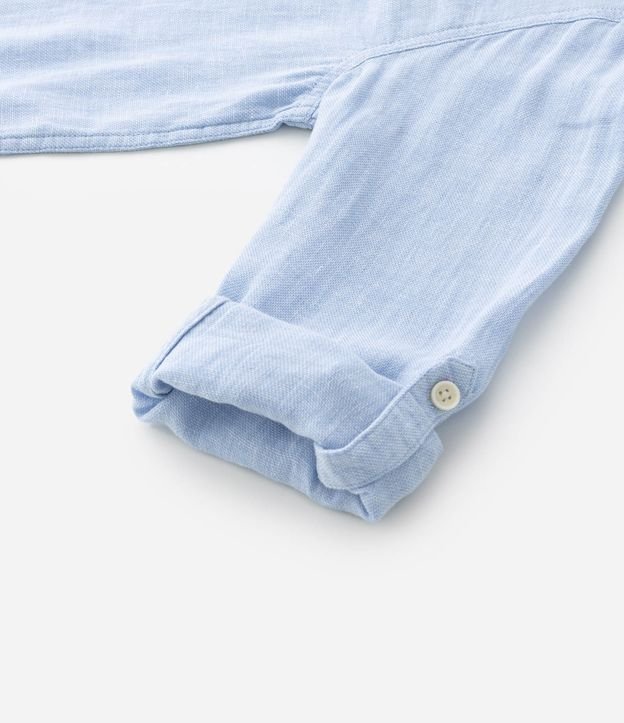 Camisa Infantil en Lino con Pequeño Bolsillo - Talle 5 a 14 años Azul 4