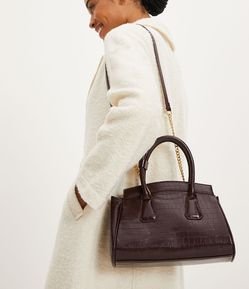 Bolsa Satchel com Alça Removível e Textura Croco