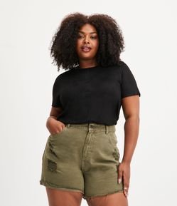 Blusa em Suede com Manga Curta Curve & Plus Size