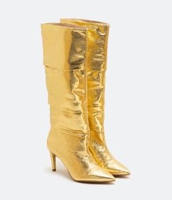 Bota Cano Alto Diferenciado Metalizado com Bico e Salto Fino