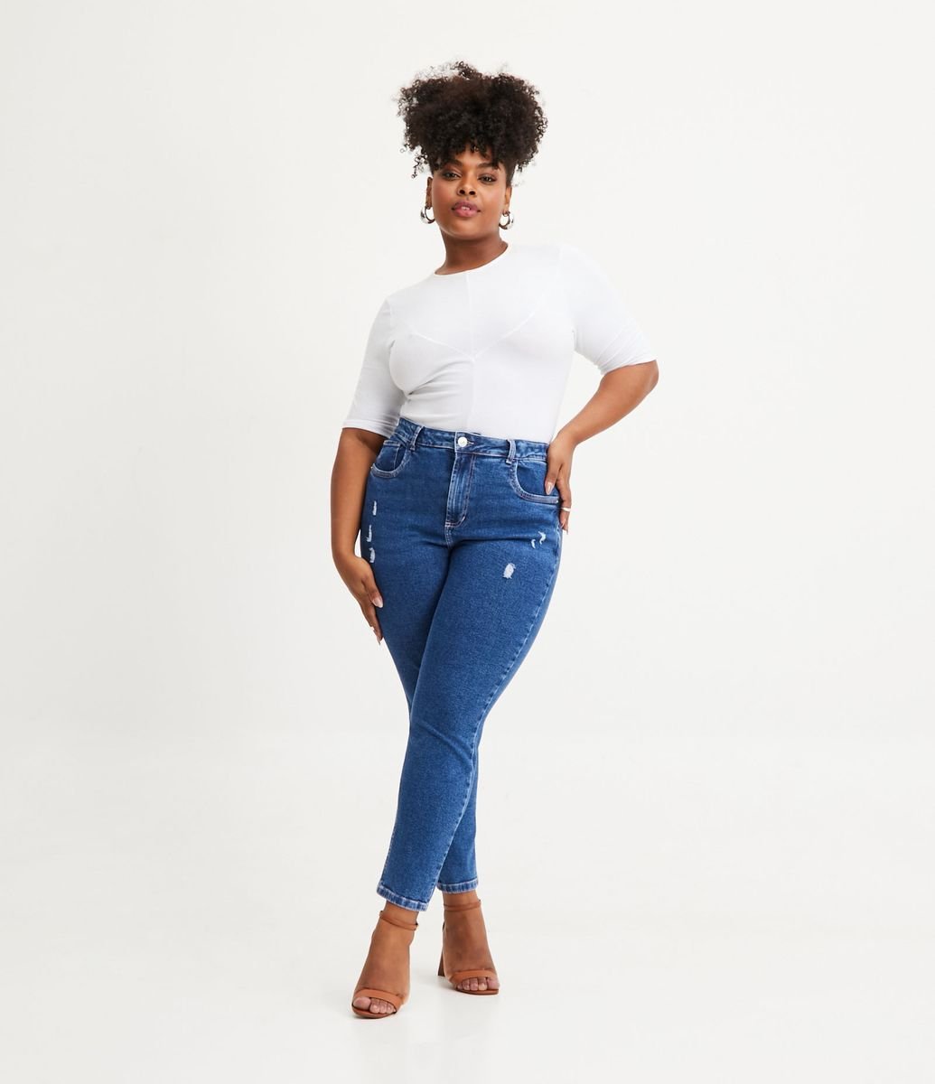 Calça Mom Jeans com Lavagem Marmorizada Curve & Plus Size Azul - Lojas  Renner