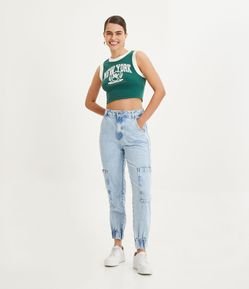 Calça Jogger Cintura Alta com Bolsos Laterais