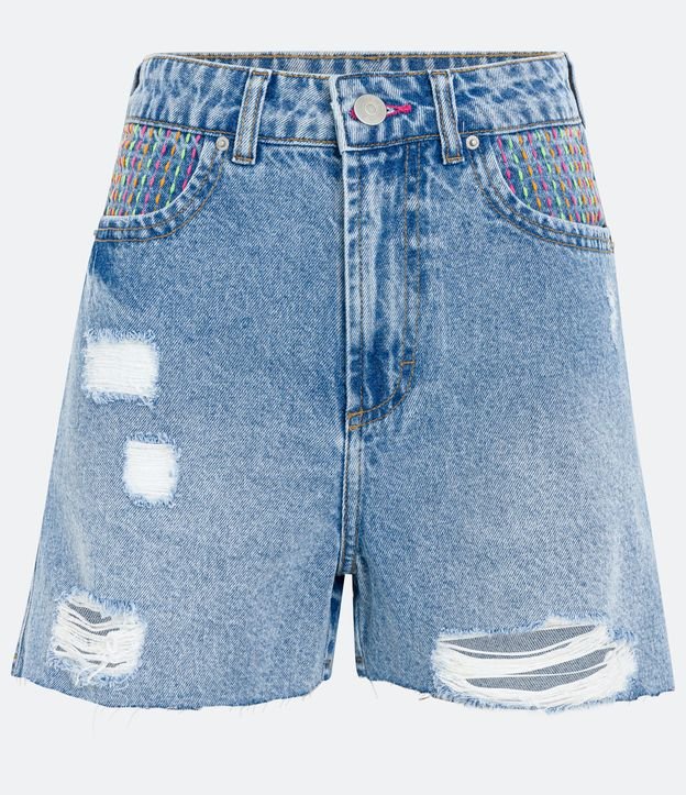 Short Cintura Alta em Jeans com Bolsos com Costura Contrastante Azul 5