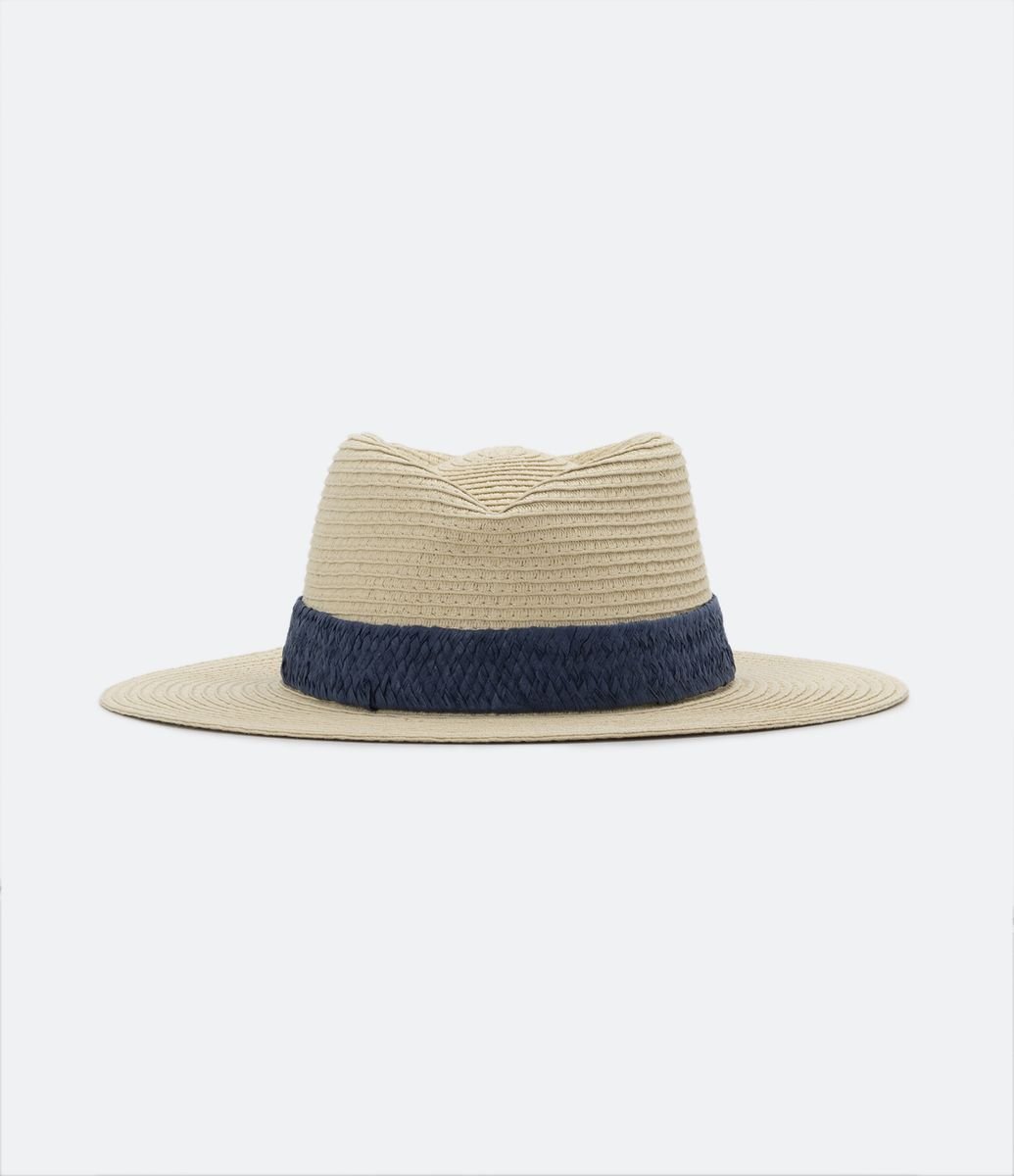 Sombrero de Playa con Visera Mediana y Detalle Trenzada Off White