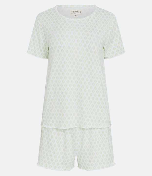 Pijama Curto em Ribana com Estampa Gravataria Branco/ Verde 5