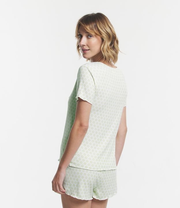 Pijama Curto em Ribana com Estampa Gravataria Branco/ Verde 3